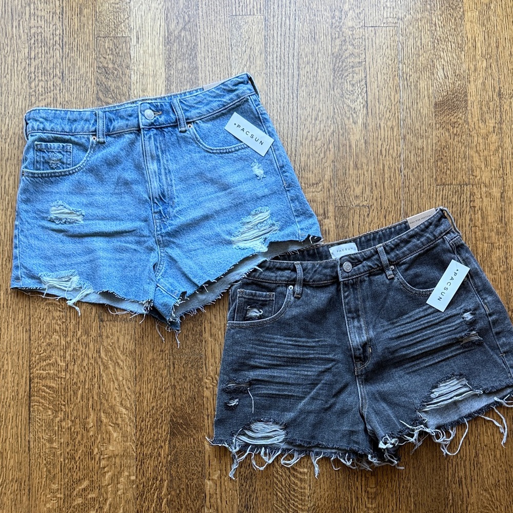 PacSun Women's Jean Shorts (2 pair) - Light Blue and Charcoal - Size 29 NWT